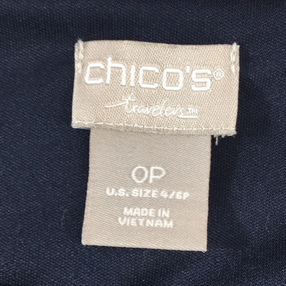 3/$20 Chico’s Travelers Navy Tunic Top Womens 0P Small Petite 3/4 Sleeve Scroll‎ - Picture 7 of 15